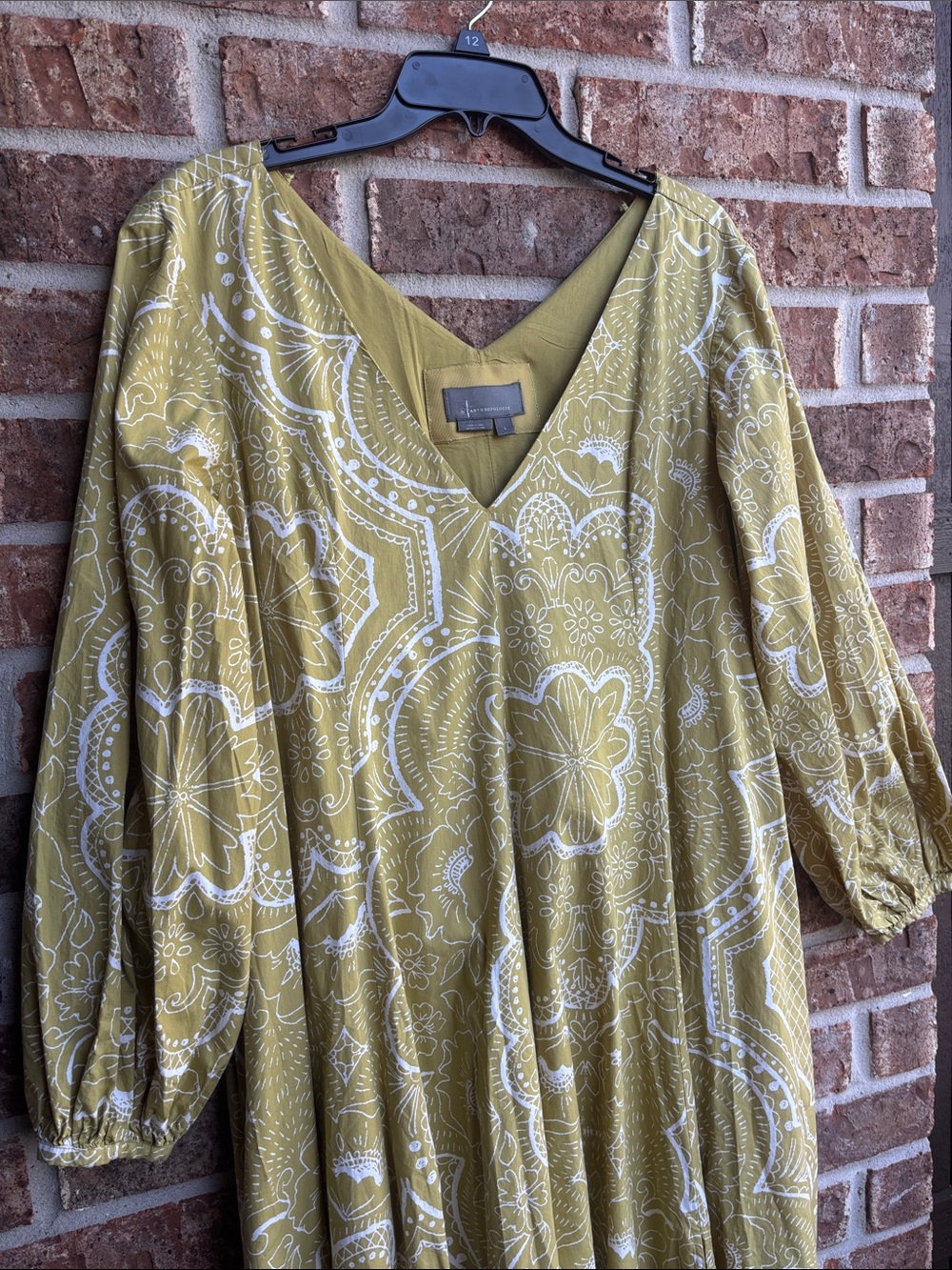 By Anthropologie V-Neck Olive Green Printed Midi Dress - Picture 4 of 9